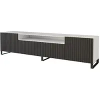 ALTDECOR TV-Schrank KITO-S mit Gefrästen Fronten 200x53x41 Lowboard, TV Möbel, TV Cabinet, Fernsehtisch, Fernseher Schrank, TV Kommode, TV Tisch, TV Sideboard, TV Board - Weiß / Schwarz