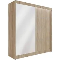 ALTDECOR Kleiderschrank mit Spiegel und Schiebetüren, kugelgelagerte Führungsschienen und Aluminium-Leisten, LED-Beleuchtung (weiß + 16 Farben) und Fernbedienung - PAOKI - 200 cm Sonoma