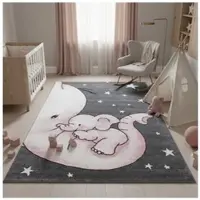 KADIMA DESIGN Kinderteppich Waschbar Elefant TASNA Strapazierfähig OEKO-TEX in Pink | Gr.: 140 x 200 cm
