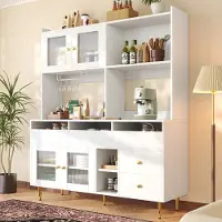 OKWISH Sideboard aus MDF in Weiß, 145 x 39 x 171 cm, mit Changhong-Glastüren und mehrschichtigem Stauraum