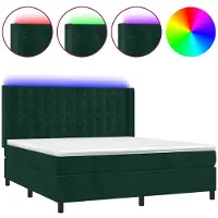 vidaXL Boxspringbett mit Matratze & LED Dunkelgrün 180x200 cm Samt