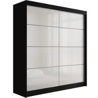 ALTDECOR Kleiderschrank mit Lacobel-Schiebetüren, kugelgelagerte Führungsschienen und Aluminium-Leisten - PEKA3 - 200 cm Schwarz / Weiß