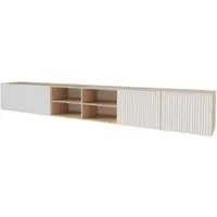 ALTDECOR TV-Schrank NOA-2-W mit Gefrästen Fronten 3x100x40x40 Lowboard hängend, TV Möbel, TV Cabinet, Fernsehtisch, Fernsehschrank, TV Kommode, TV Tisch, TV Sideboard, TV Board - Artisan / Weiß