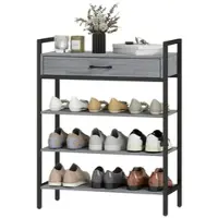 STILVORA Schuhregal aus Spanplatte und Metall in Grau, 70x30x87,6 cm, mit Schublade und 3 Ablagen
