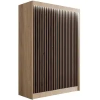 ALTDECOR Kleiderschrank mit Lamel-Schiebetüren, Führungsschienen und Aluminium- Leisten, LED-Beleuchtung und Fernbedienung - VILANv2 - 150 cm Sonoma Eiche + Lamelle Eiche Wotan