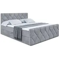 ALTDECOR Boxspringbett mit Fußteil, H4 Matratze und Topper - 180x200 cm - CATOR-Z - Grau Samt - Polsterbett mit Bettkasten und Lattenrost, Bett mit Stauraum