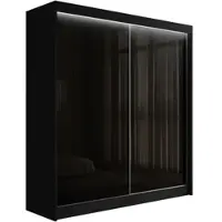 ALTDECOR Kleiderschrank mit Lacobel-Schiebetüren, kugelgelagerte Führungsschienen und Aluminium- Leisten, LED-Beleuchtung (weiß + 16 Farben) und Fernbedienung - PEKA - 200 cm Schwarz / Schwarz