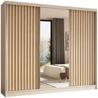 ALTDECOR Kleiderschrank mit Spiegel und Schiebetüren, kugelgelagerte Führungsschienen und Aluminium-Leisten - LAMELO - 240 cm - Weiß/Weiß/Artisan