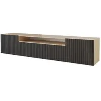 ALTDECOR TV-Schrank KITO-W mit Gefrästen Fronten 200x40x41 Lowboard hängend, TV Möbel, TV Cabinet, Fernsehtisch, Fernsehschrank, TV Kommode, TV Tisch, TV Sideboard, TV Board - Artisan / Schwarz