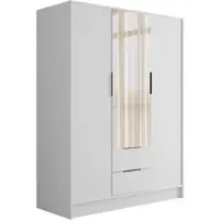 ALTDECOR Kleiderschrank mit Spiegel und Flügeltüren, Garderobenschrank mit viel Stauraum, Vielseitiger Drehtürenschrank, Schrank KOLIN 150x200 cm Weiß