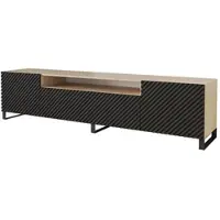 ALTDECOR TV-Schrank ZENO-S mit Gefrästen Fronten 200x53x41 Lowboard, TV Möbel, TV Cabinet, Fernsehtisch, Fernseher Schrank, TV Kommode, TV Tisch, TV Sideboard, TV Board - Artisan / Schwarz