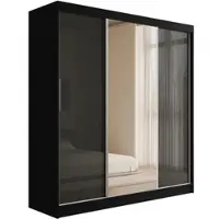 ALTDECOR Kleiderschrank mit Spiegel und Schiebetüren, Garderobenschrank mit viel Stauraum, Schwebetürenschrank, Schrank mit Lacobel-Schiebetüren V2-STILO 215x200 cm Schwarz/Grau