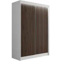 ALTDECOR Kleiderschrank mit Lamel-Schiebetüren, Führungsschienen und Aluminium- Leisten, LED-Beleuchtung und Fernbedienung - VILANv2 - 120 cm Weiß + Lamelle Eiche Wotan
