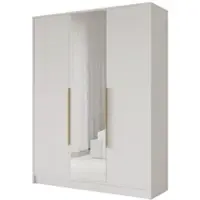 ALTDECOR Kleiderschrank mit Spiegel LESE - 150x200x51 Weiß Schrank Garderobenschrank Mehrzweckschrank mit modernen glatte Fronten