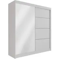 ALTDECOR Kleiderschrank mit Spiegel und Schiebetüren, kugelgelagerte Führungsschienen und Aluminium-Leisten - PAOKI - 200 cm Weiß