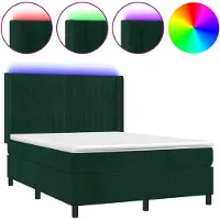 vidaXL Boxspringbett mit Matratze & LED Dunkelgrün 140x200 cm Samt