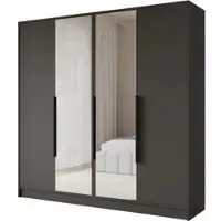 ALTDECOR Kleiderschrank mit Spiegel LESE - 200x200x51 Schwarz Schrank Garderobenschrank Mehrzweckschrank mit modernen glatte Fronten