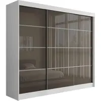 ALTDECOR Kleiderschrank mit Lacobel-Schiebetüren, kugelgelagerte Führungsschienen und Aluminium-Leisten - PEKA3 - 250 cm Weiß / Grau