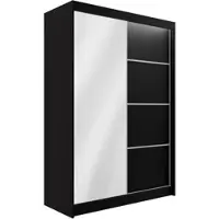 ALTDECOR Kleiderschrank mit Spiegel und Schiebetüren, kugelgelagerte Führungsschienen und Aluminium-Leisten, LED-Beleuchtung (weiß + 16 Farben) und Fernbedienung - PAOKI - 150 cm Schwarz