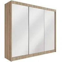 ALTDECOR Kleiderschrank mit Spiegel und Schiebetüren, kugelgelagerte Führungsschienen und Aluminium-Leisten 250 cm Sonoma Eiche