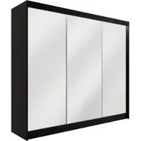 ALTDECOR Kleiderschrank mit Spiegel und Schiebetüren, kugelgelagerte Führungsschienen und Aluminium-Leisten, LED-Beleuchtung (weiß + 16 Farben) und Fernbedienung 250 cm Schwarz