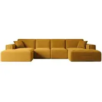 ALTDECOR Ecksofa in U-Form Corner Sofa Bett Eckcouch Couch L-Form Wohnlandschaft Cauchsofa SIERRA-U - 349x169x80 cm Senfgelb -