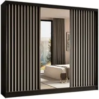 ALTDECOR Kleiderschrank mit Spiegel und Schiebetüren, kugelgelagerte Führungsschienen und Aluminium-Leisten - LAMELO - 240 cm - Schwarz/Schwarz/Weiß