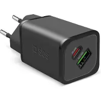 SBS 65-Watt-GaN-Wandladegerät mit einem USB-C-Power-Delivery- und einem USB-A-Adaptive-Fast-Charge-Ausgang