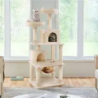 Yaheetech Kratzbaum 158 cm stabiler Katzenbaum, mit 5 Sisalstämmen & 2 Plattformen, mehrstufig, Beige