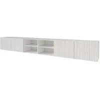 ALTDECOR TV-Schrank KITO-W mit Gefrästen Fronten 3x100x40x40 Lowboard hängend, TV Möbel, TV Cabinet, Fernsehtisch, Fernsehschrank, TV Kommode, TV Tisch, TV Sideboard, TV Board - Weiß