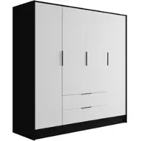 ALTDECOR Kleiderschrank mit Flügeltüren, Garderobenschrank mit viel Stauraum, Vielseitiger Drehtürenschrank, Schrank KOLIN 200x200 cm Schwarz Weiß