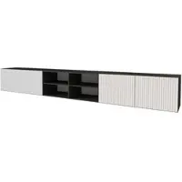 ALTDECOR TV-Schrank NOA-2-W mit Gefrästen Fronten 3x100x40x40 Lowboard hängend, TV Möbel, TV Cabinet, Fernsehtisch, Fernsehschrank, TV Kommode, TV Tisch, TV Sideboard, TV Board - Schwarz / Weiß