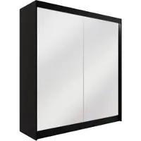ALTDECOR Kleiderschrank mit Spiegel und Schiebetüren, kugelgelagerte Führungsschienen und Aluminium-Leisten, LED-Beleuchtung (weiß + 16 Farben) und Fernbedienung 200cm Schwarz