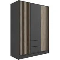 ALTDECOR Kleiderschrank mit selbstschließenden, Lamellentüren, Lamellen, Flügeltüren - NELIA - 150 cm Graphit