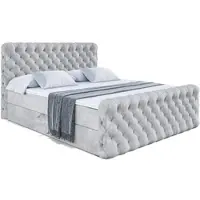 ALTDECOR Boxspringbett mit Fußteil, H4 Matratze und Topper - 180x200 cm - BOXI8-Z - Hellgrau Samt - Polsterbett mit Bettkasten und Lattenrost, Bett mit Stauraum