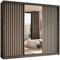 ALTDECOR Kleiderschrank mit Spiegel und Schiebetüren, kugelgelagerte Führungsschienen und Aluminium-Leisten - LAMELO - 240 cm - Grau/Grau/Weiß