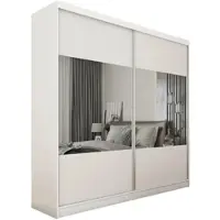 ALTDECOR Kleiderschrank mit Spiegel und Schiebetüren, kugelgelagerte Führungsschienen und Aluminium-Leisten, mit LED-Beleuchtung und Fernbedienung - CELI - 200 cm - Weiß