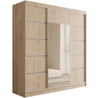 ALTDECOR Kleiderschrank mit Spiegel und Schiebetüren, Garderobenschrank mit viel Stauraum, Schwebetürenschrank, Schrank V2-LINEA 215x200 cm Sonoma Eiche