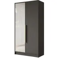 ALTDECOR Kleiderschrank mit Spiegel LESE - 100x200x51 Schwarz Schrank Garderobenschrank Mehrzweckschrank mit modernen glatte Fronten