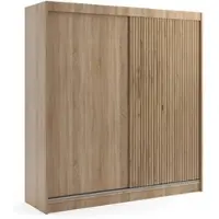 ALTDECOR Kleiderschrank mit Lamel-Schiebetüren, kugelgelagerte Führungsschienen und Aluminium-Leisten - VILO - 200 cm - Sonoma Eiche/Sonoma Eiche/Lamelle Eiche Wotan