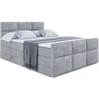 ALTDECOR Boxspringbett mit Fußteil, 2 Matratzen und Topper - 180x200 cm - OHIO-Z KING - Grau Samt - Polsterbett mit, H3- und H4- Matratzen, Bettkasten und Lattenrost, Bett mit Stauraum
