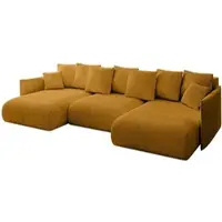 ALTDECOR Ecksofa in U-Form mit Schlaffunktion und Bettkasten - ONESK-U 317x177x72 cm Senfgelb - Corner Sofa Bett Eckcouch Couch U-Form Schlafcouch Ausziehbar Wohnlandschaft Schlafsofa Cauchsofa