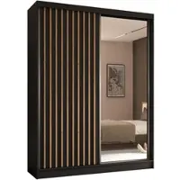 ALTDECOR Kleiderschrank mit Spiegel und Schiebetüren, kugelgelagerte Führungsschienen und Aluminium-Leisten - LAMELO - 160 cm - Schwarz/Schwarz/Artisan
