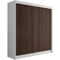 ALTDECOR Kleiderschrank mit Lamel-Schiebetüren, kugelgelagerte Führungsschienen und Aluminium-Leisten - VILANv2 - 200 cm Weiß + Lamelle Eiche Wotan