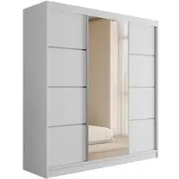 ALTDECOR Kleiderschrank mit Spiegel und Schiebetüren, Garderobenschrank mit viel Stauraum, Schwebetürenschrank, Schrank V2-LOFTIA 215x200 cm Weiß