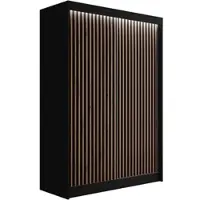 ALTDECOR Kleiderschrank mit Lamel-Schiebetüren, Führungsschienen und Aluminium- Leisten, LED-Beleuchtung und Fernbedienung - VILANv2 - 120 cm Schwarz + Lamelle Eiche Wotan