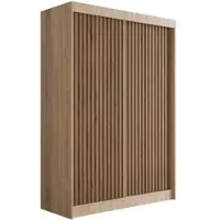 ALTDECOR Kleiderschrank mit Lamel-Schiebetüren, kugelgelagerte Führungsschienen und Aluminium-Leisten - VILANv2 - 150 cm Sonoma Eiche + Sonoma Eiche + Lamelle Eiche Wotan