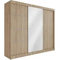 ALTDECOR Kleiderschrank mit Spiegel und Schiebetüren, kugelgelagerte Führungsschienen und Aluminium-Leisten - PAOKI - 250 cm Sonoma