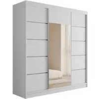ALTDECOR Kleiderschrank mit Spiegel und Schiebetüren, Garderobenschrank mit viel Stauraum, Schwebetürenschrank, Schrank V2-LINEA 215x200 cm Weiß
