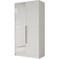 ALTDECOR Kleiderschrank mit Spiegel LESE - 100x200x51 Weiß Schrank Garderobenschrank Mehrzweckschrank mit modernen glatte Fronten
